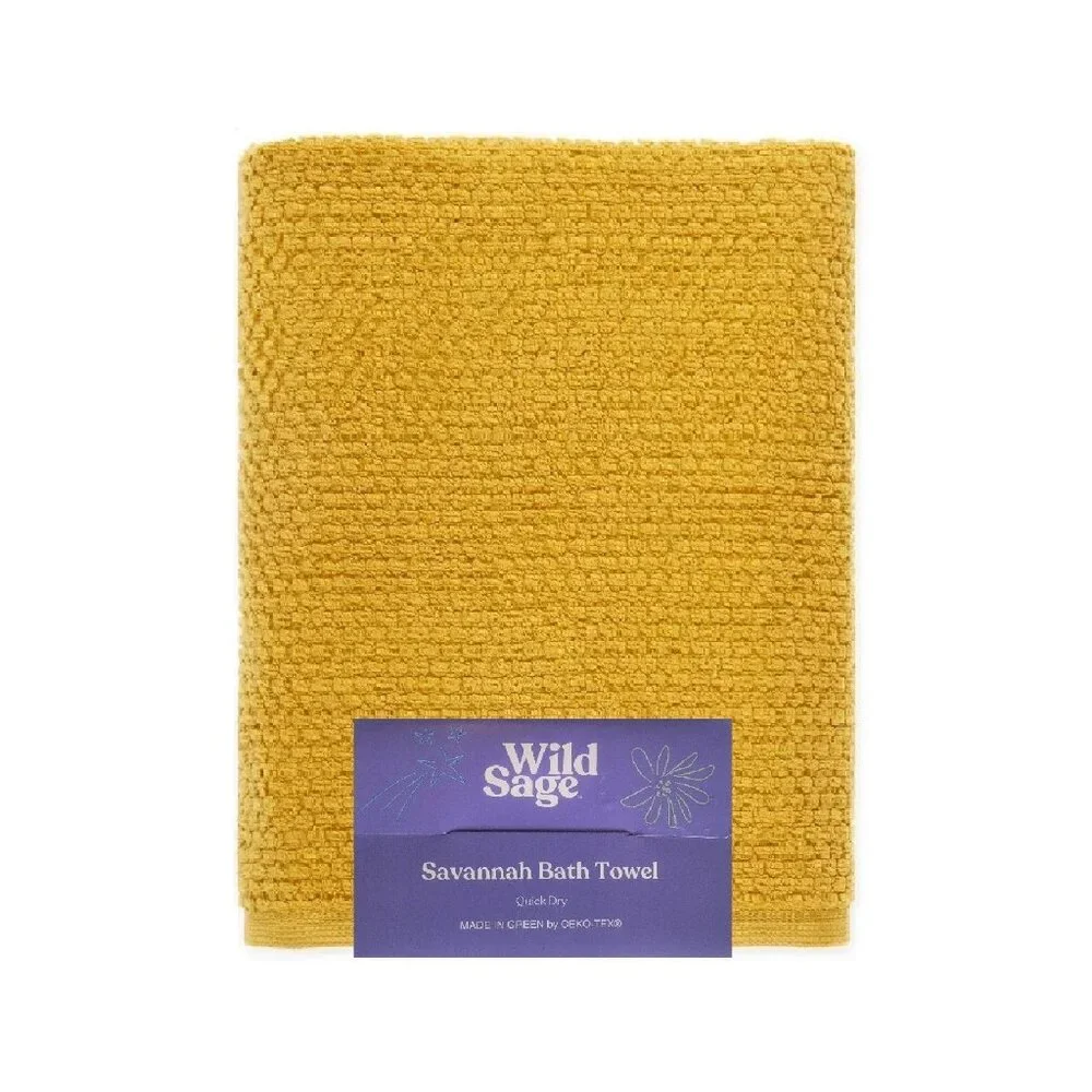 3 Wild Sage Savannah QuickDry Bath Towels =DARK GREEN + YOLK YELLOW + BIJOU BLUE